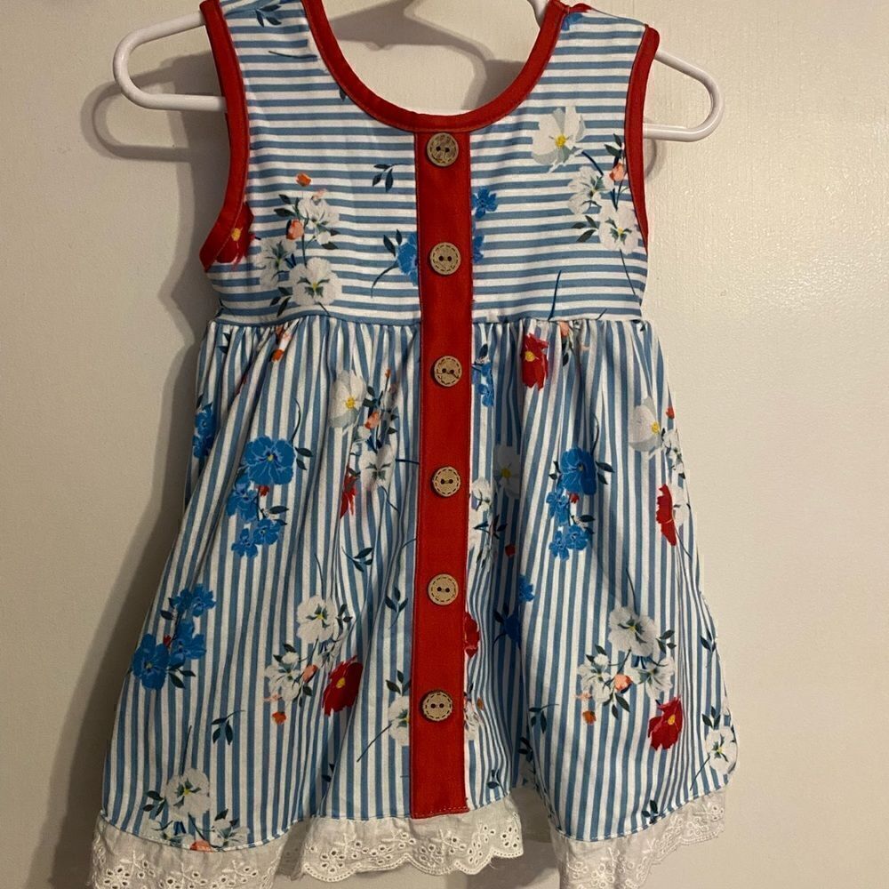 Cheeky Plum 2T Floral Blue & Red Dress